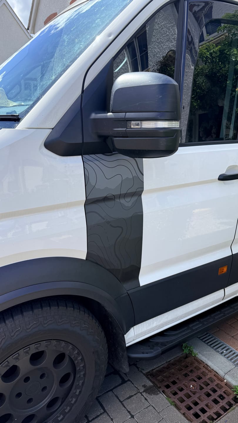 Customer photo review of Topographic Map Front Door Graphics – VW Crafter / MAN TGE Compatible