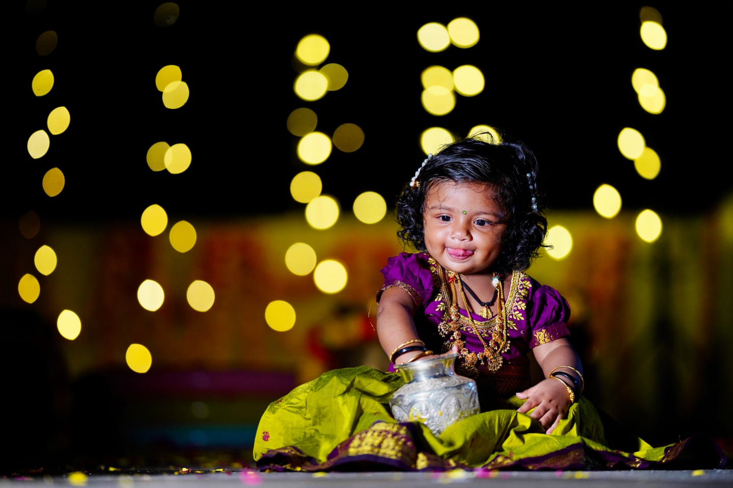 Customer photo review of Purplish Wine with Parrot green baby girl traditional ethnic dress