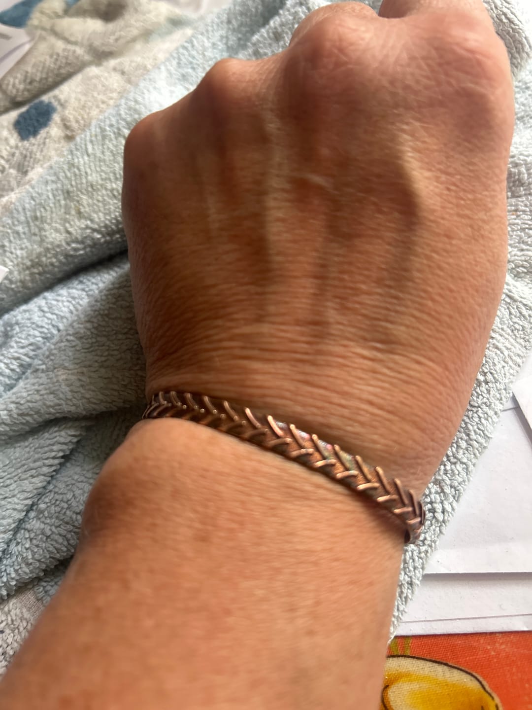 Customer photo review of Exclusive Copper Tractor Tyre Cuff Bracelet