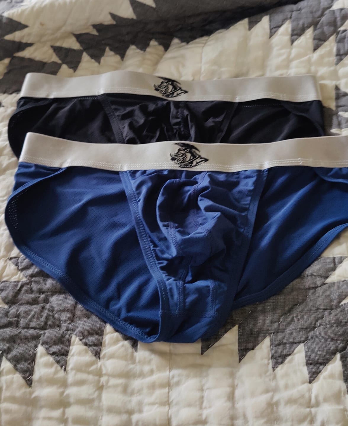 Customer photo review of Nylon 0in Mesh Bikini Briefs No Fly 4pk Black/Blue/Gray/Wineberry