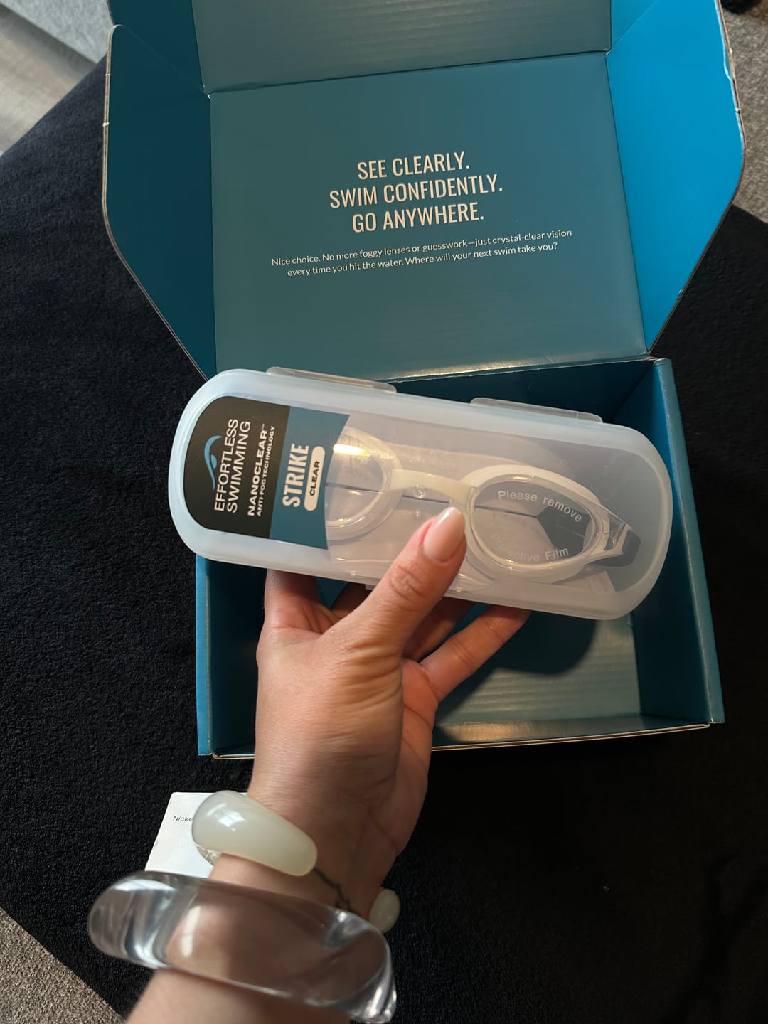Customer photo review of NanoClear™ Strike Swim Goggles Clear (White/Black)