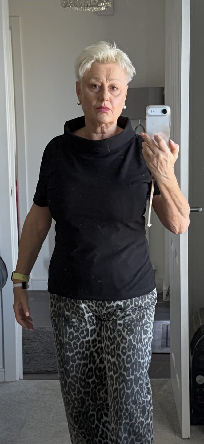 Customer photo review of Plain Black Scuba Crepe Stretch Fabric 4 Way Stretch