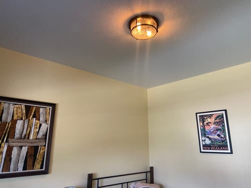 Customer photo review of Industrial Black Round Crackled Glass Flush Mount Light