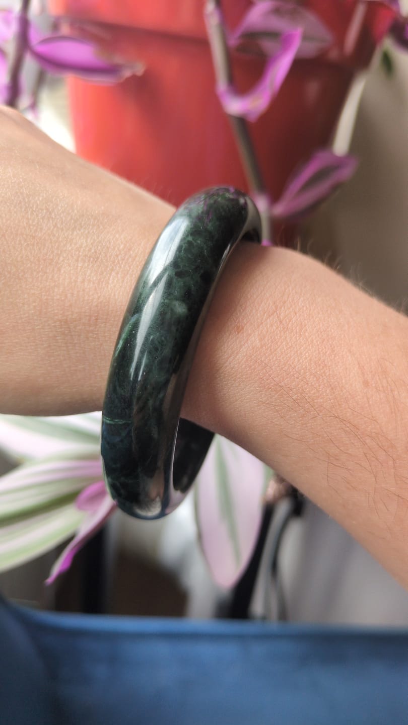 Customer photo review of Buddha Stones Nanyang Black-Green Jade Protection Cuff Bangle Bracelet