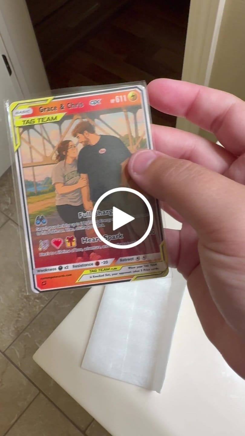 Customer video review of Custom Pokémon Cards with Photo, TAG TEAM Personalized Poke Cards Animated Style Gifts for Him and Her - CPC-75