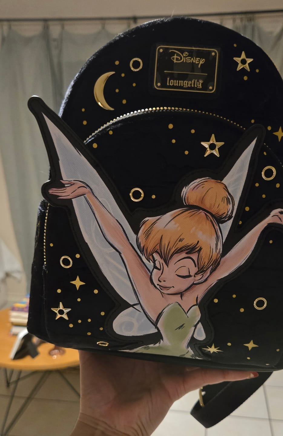 Customer photo review of Loungefly Disney Tinker Bell Pixie Dust Velvet Mini Backpack