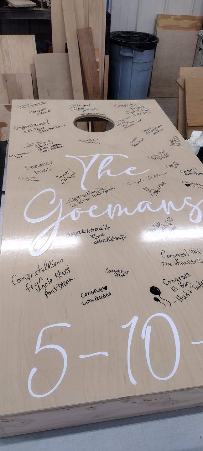 Customer photo review of Clear Cornhole Board Wrap - No Printing