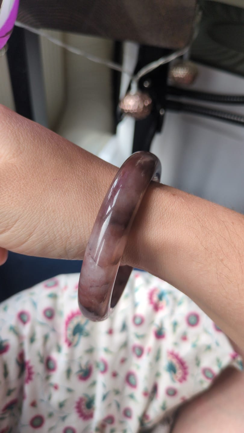 Customer photo review of Buddha Stones Purple Jade Happiness Protection Bracelet Bangle
