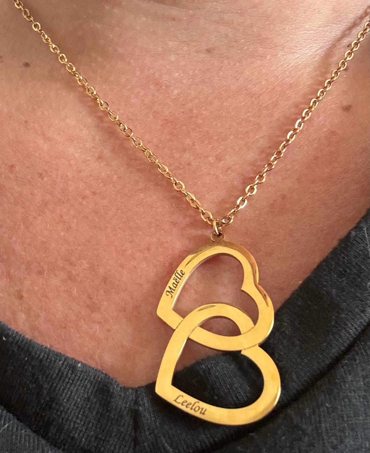 Customer photo review of Personalized Double Heart Necklace with Two Names