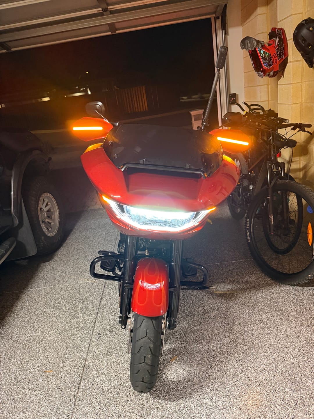Customer photo review of Color Matched hand guard with LED for Touring & Softails fit for 2009-2026