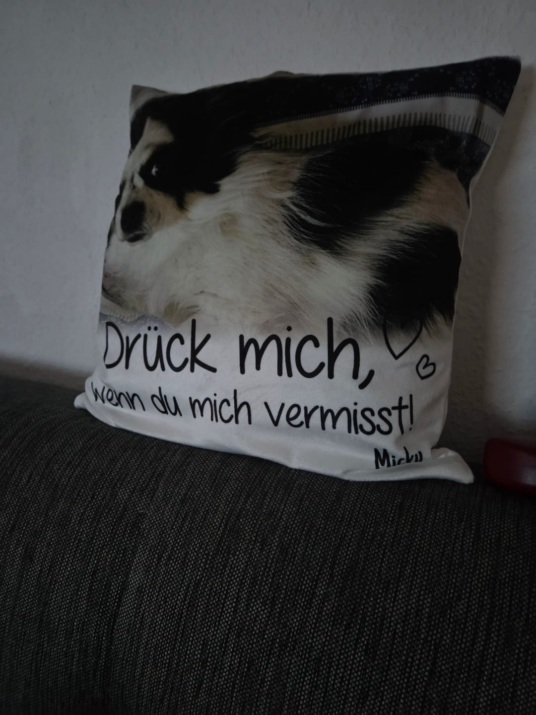 Customer photo review of Personalisiertes Kissen - Drück mich, wenn du mich vermisst