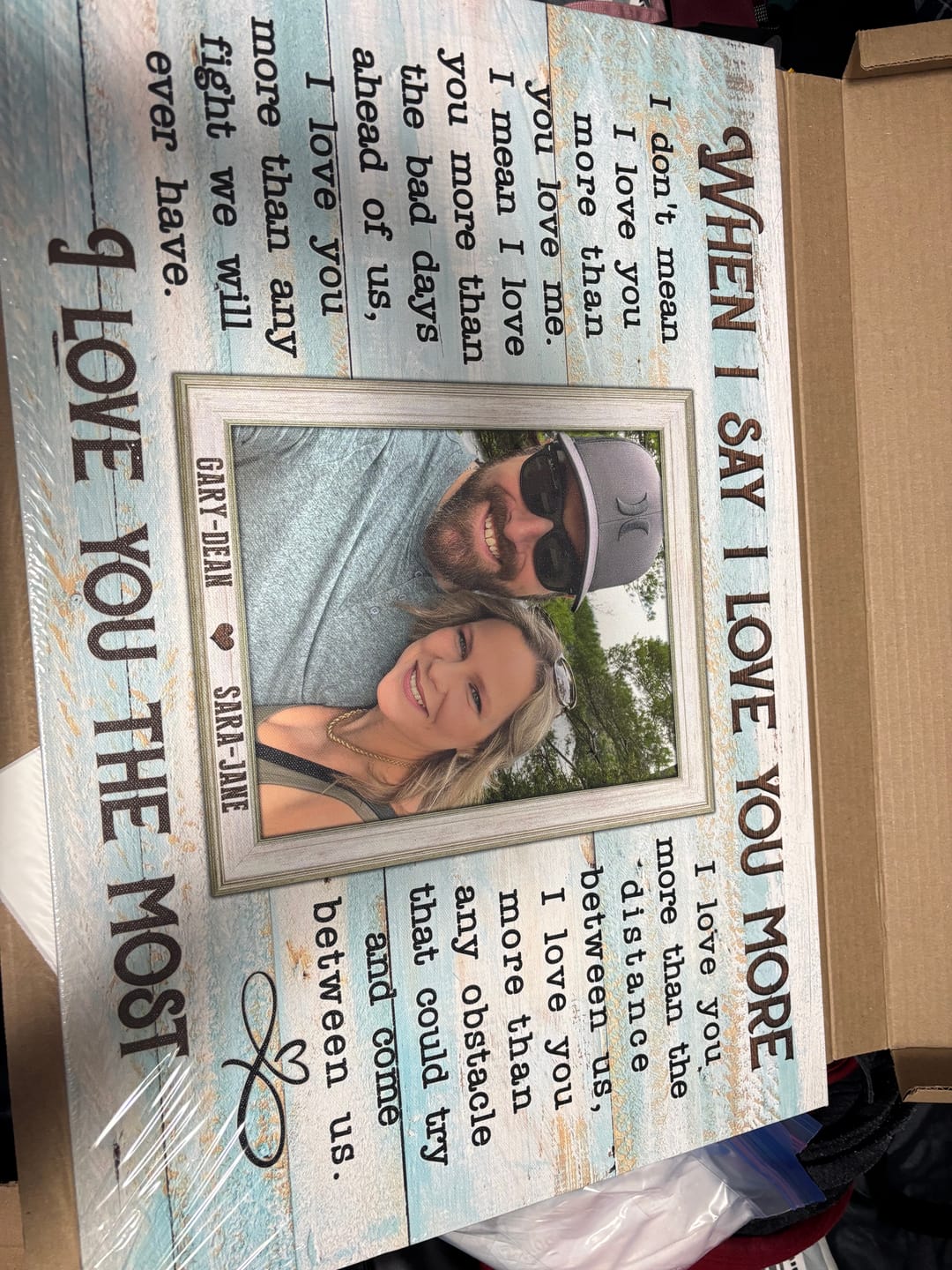 Customer photo review of Personalized Canvas Prints, Custom Photos, Loving Gift For Couple, Couple Gift, Anniversary Gift, When I Say I Love You More Dem Canvas