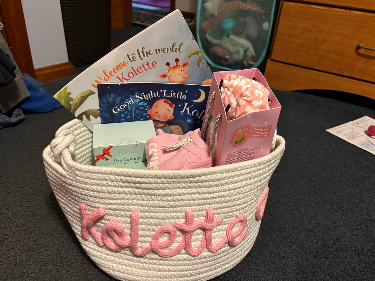 Customer photo review of Baby Knits™  Multicolor Personalized Knitted Basket