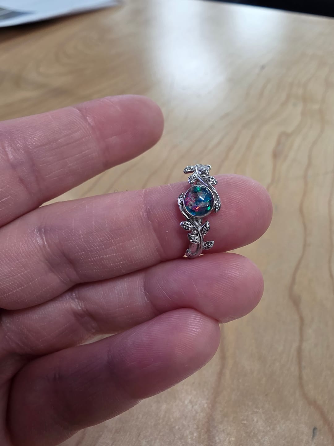Customer photo review of Leaf Opal Cremation Ring