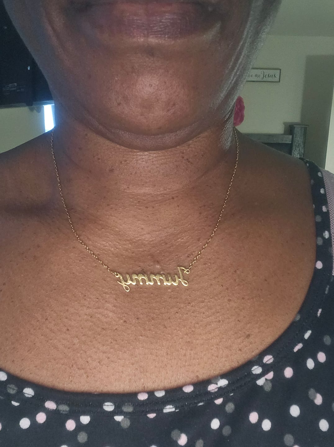 Customer photo review of Block Name Necklace w/ Cuban Chain