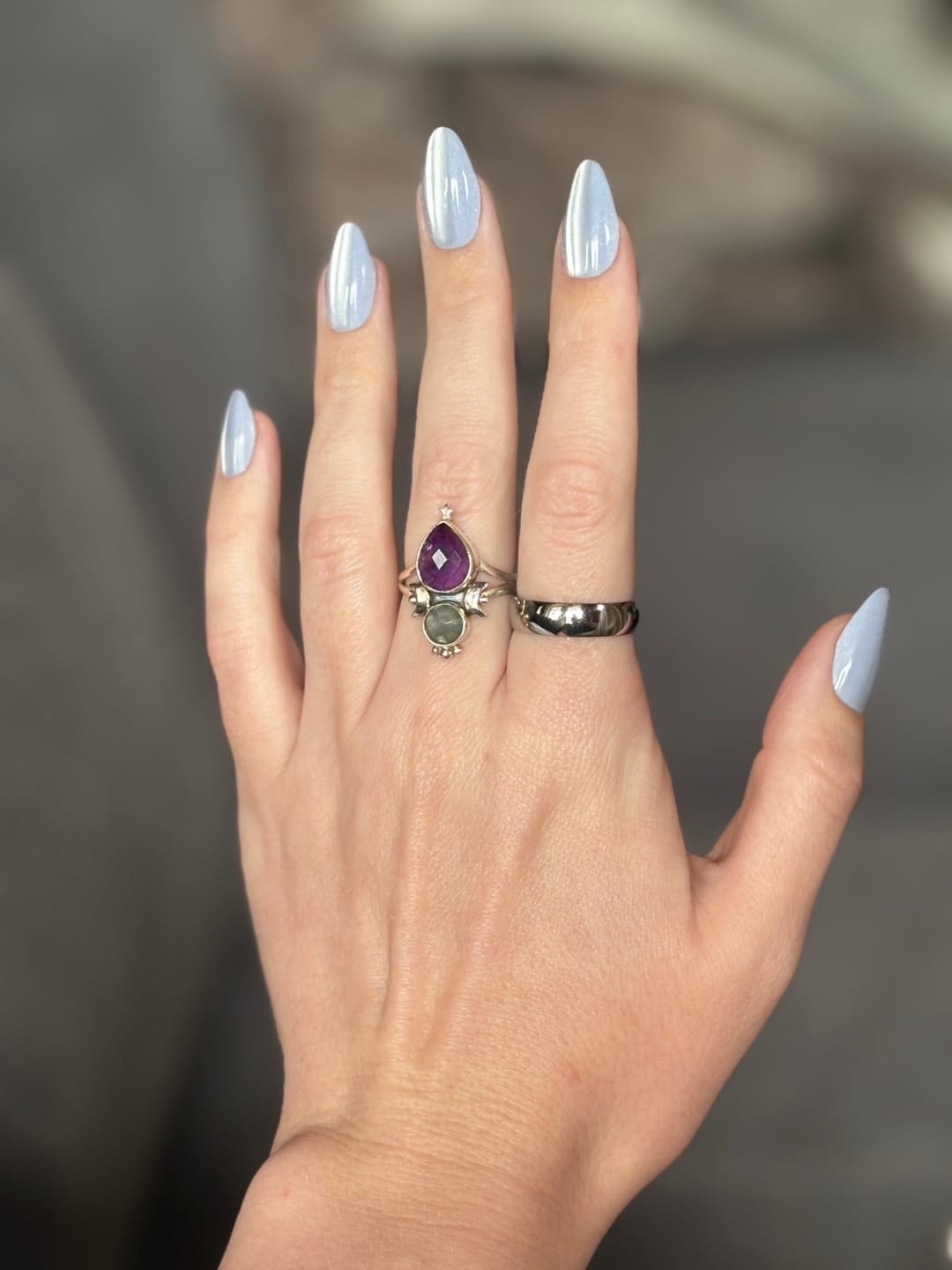 Customer photo review of Aquamarine & Amethyst Stars and Moon Ring