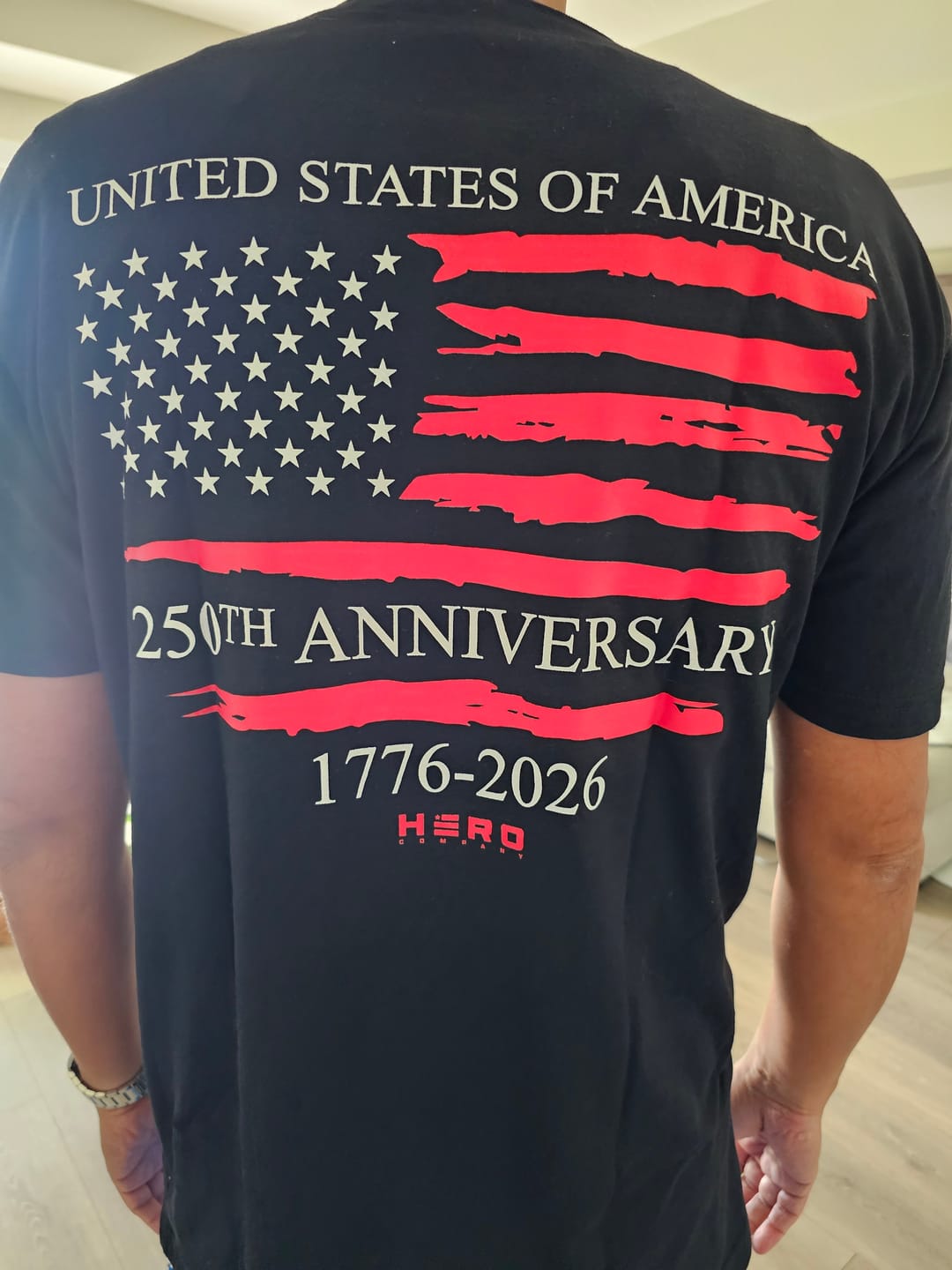 Customer photo review of Hero Company Men's USA 250th Anniversary Black Tee