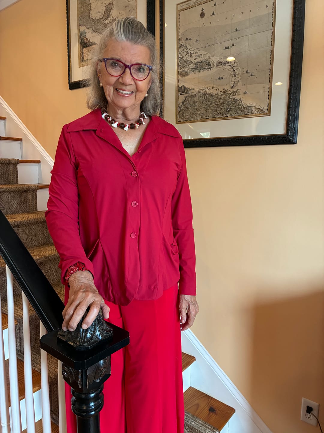 Customer photo review of Essential Slinky V-neck Top, Red