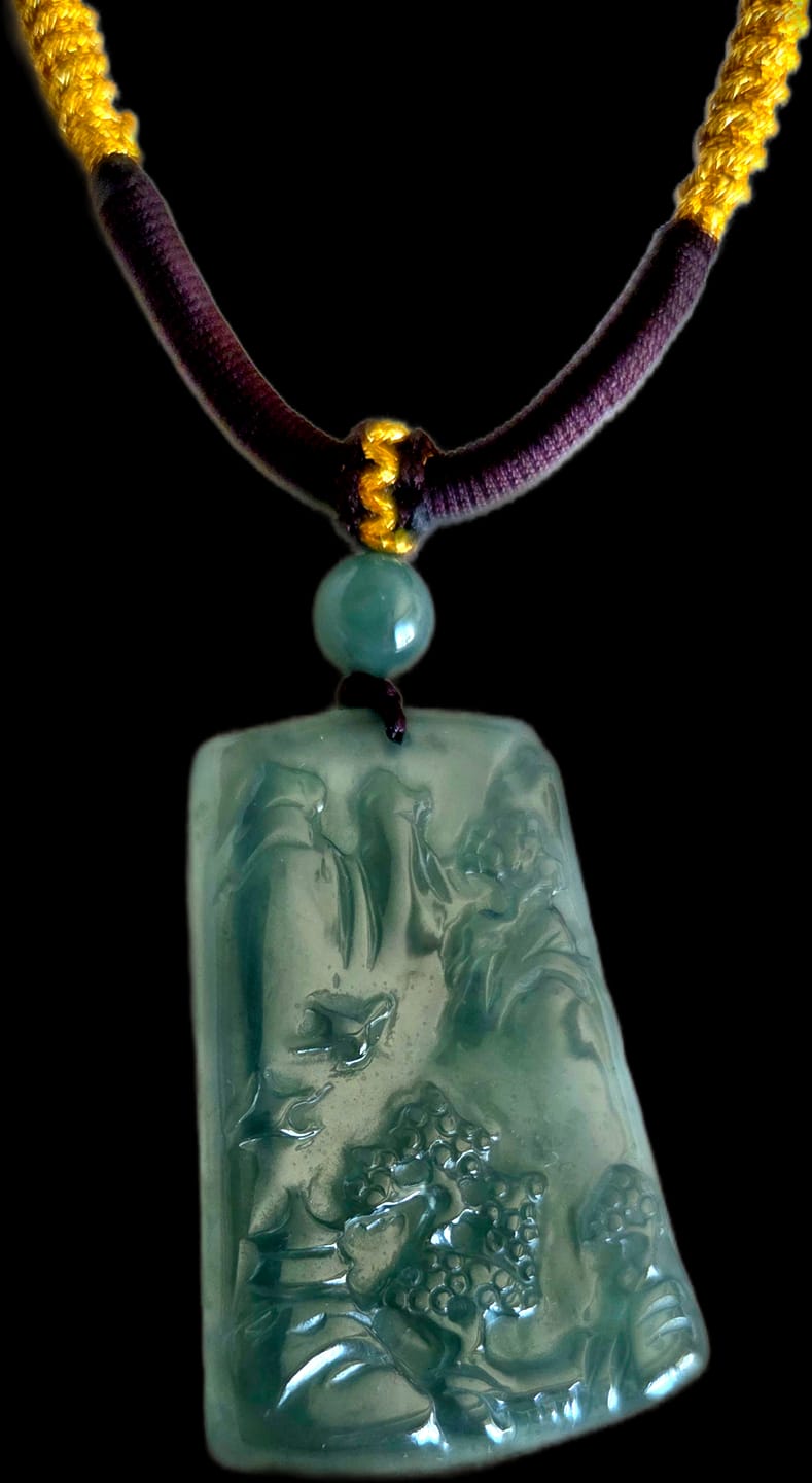 Customer photo review of Blue Jadeite Landscape Pendant – Natural A-Grade Glutinous Variety Jade Carving-grade a jade