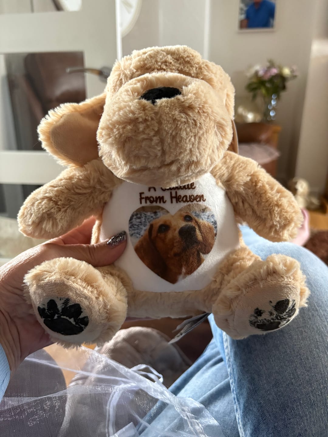 Customer photo review of A Cuddle from Heaven Personalised Photo Teddy Bear