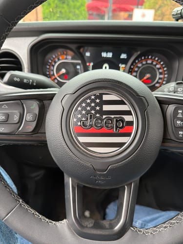 Customer photo review of First Responder Flag Steering Wheel Decal for Jeep