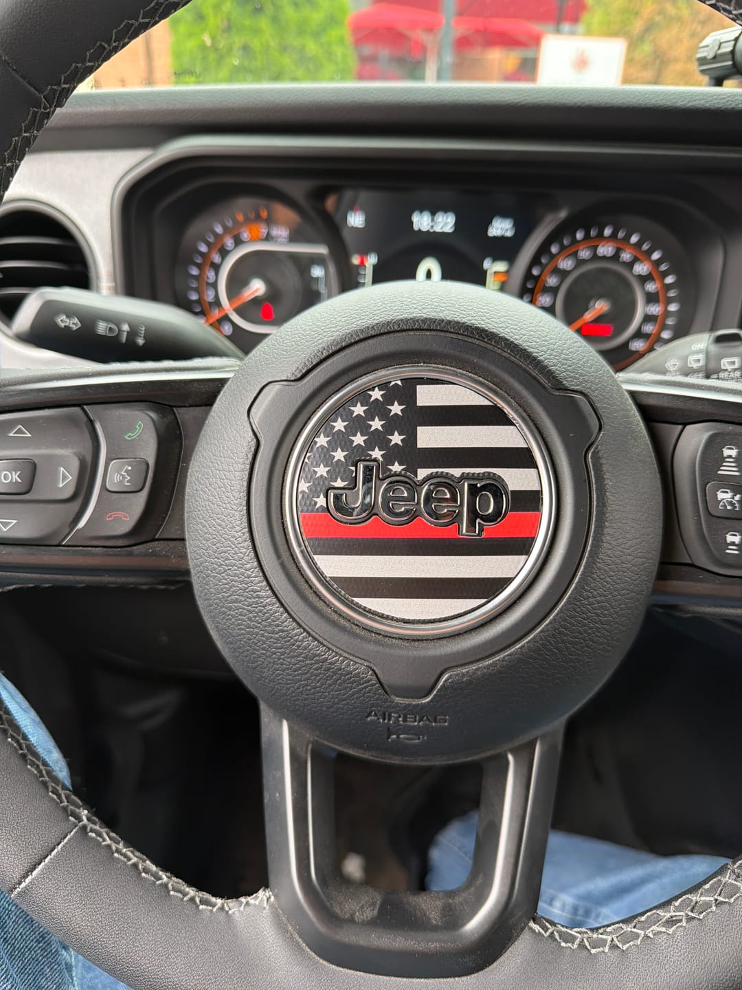 Customer photo review of First Responder Flag Steering Wheel Decal for Jeep