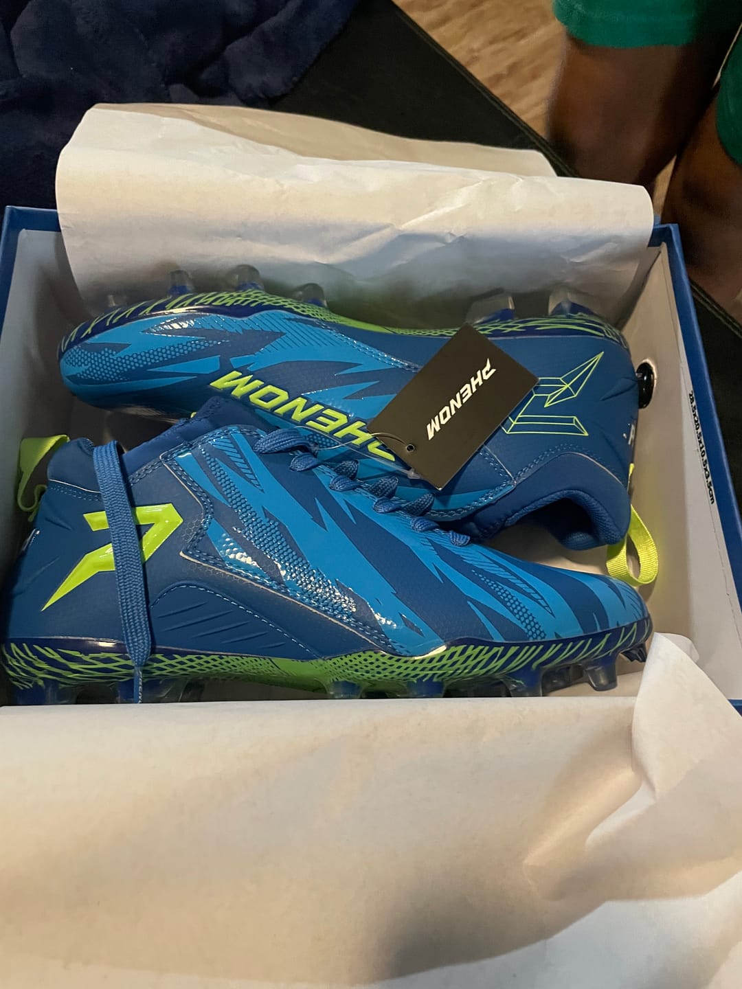 Customer photo review of Kool-Aid 'Great Bluedini' Football Cleats - Quantum Speed by Phenom Elite