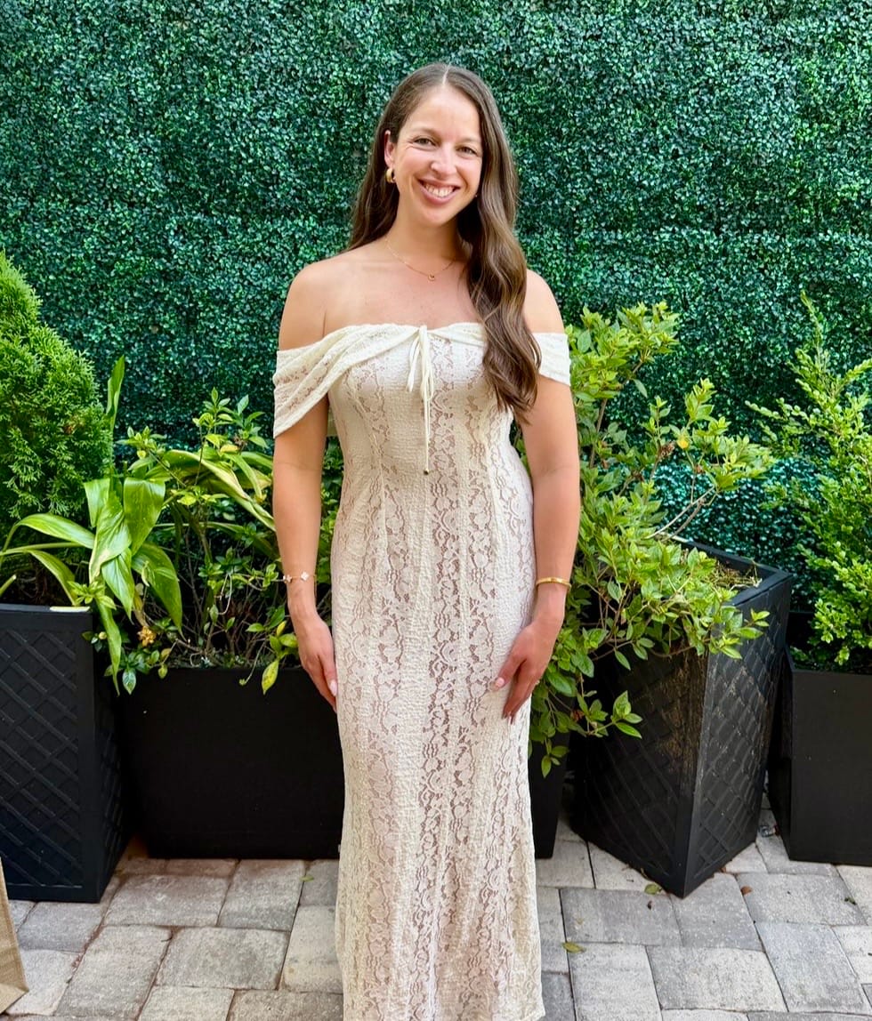 Customer photo review of Lunessa Lace Off Shoulder Maxi Dress - Cream White