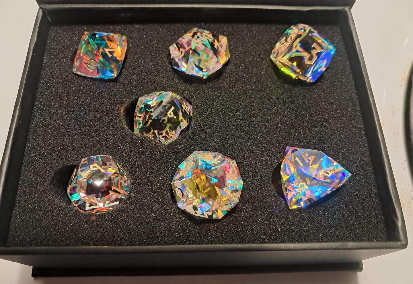 Customer photo review of Diamond Prism Multifaceted Glass Dice Set