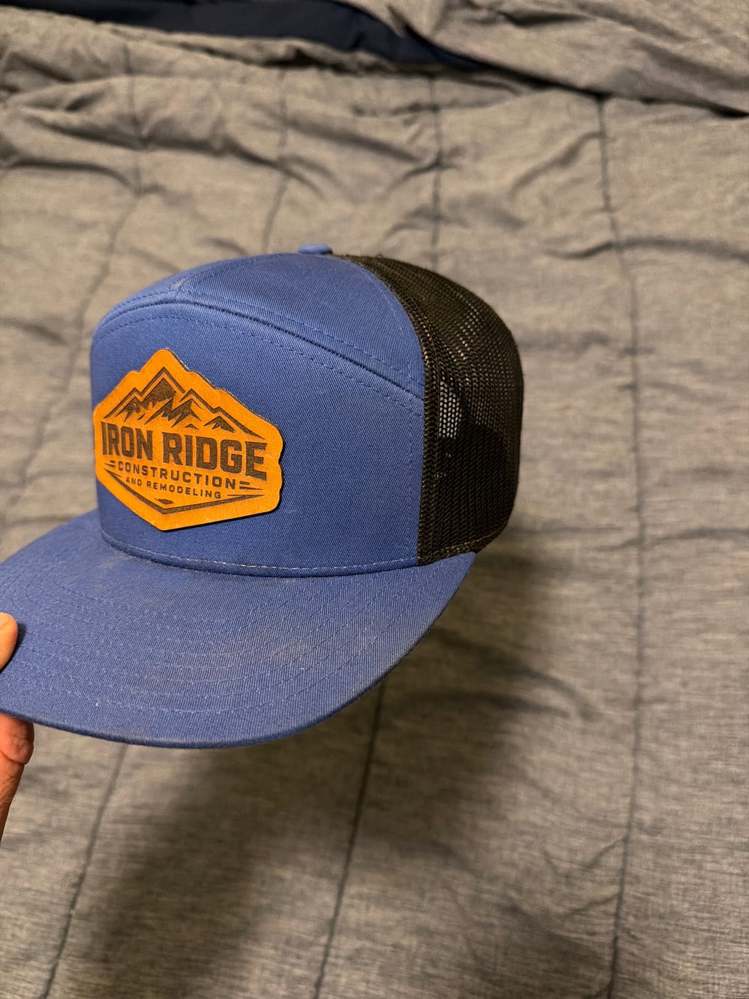Customer photo review of Flat Bill Seven-Panel Leather Patch Hat - Richardson 168