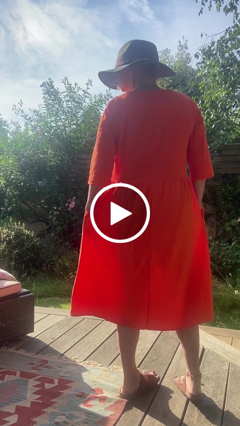 Customer video review of Buddha Stones Embroidery Geometry Half Sleeve Women's Midi Dress With Pockets