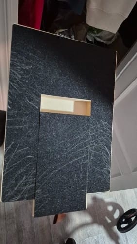 Customer photo review of Dog Nail Scratch Board with Treat Box – Stress Free Nail Filing for Dogs
