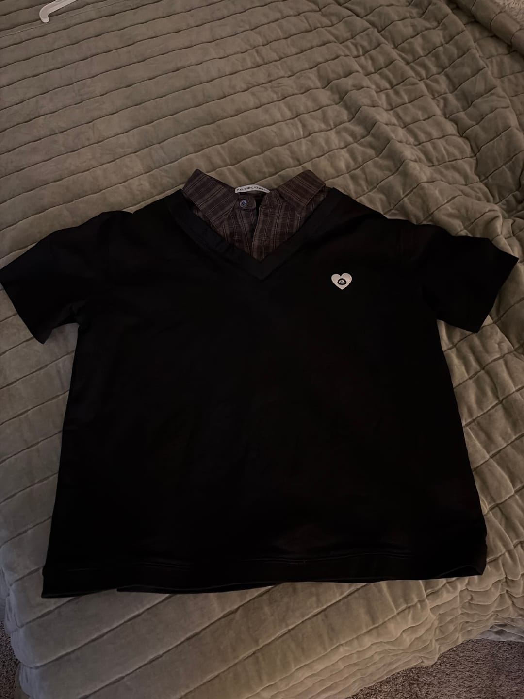 Customer photo review of Aelfric Eden Boxy Layered Plaid Polo Tee