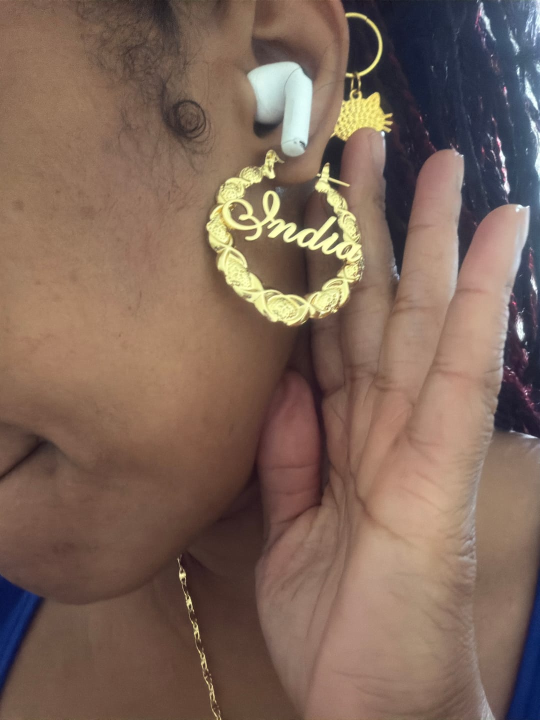 Customer photo review of XOXO Name Hoop Earrings
