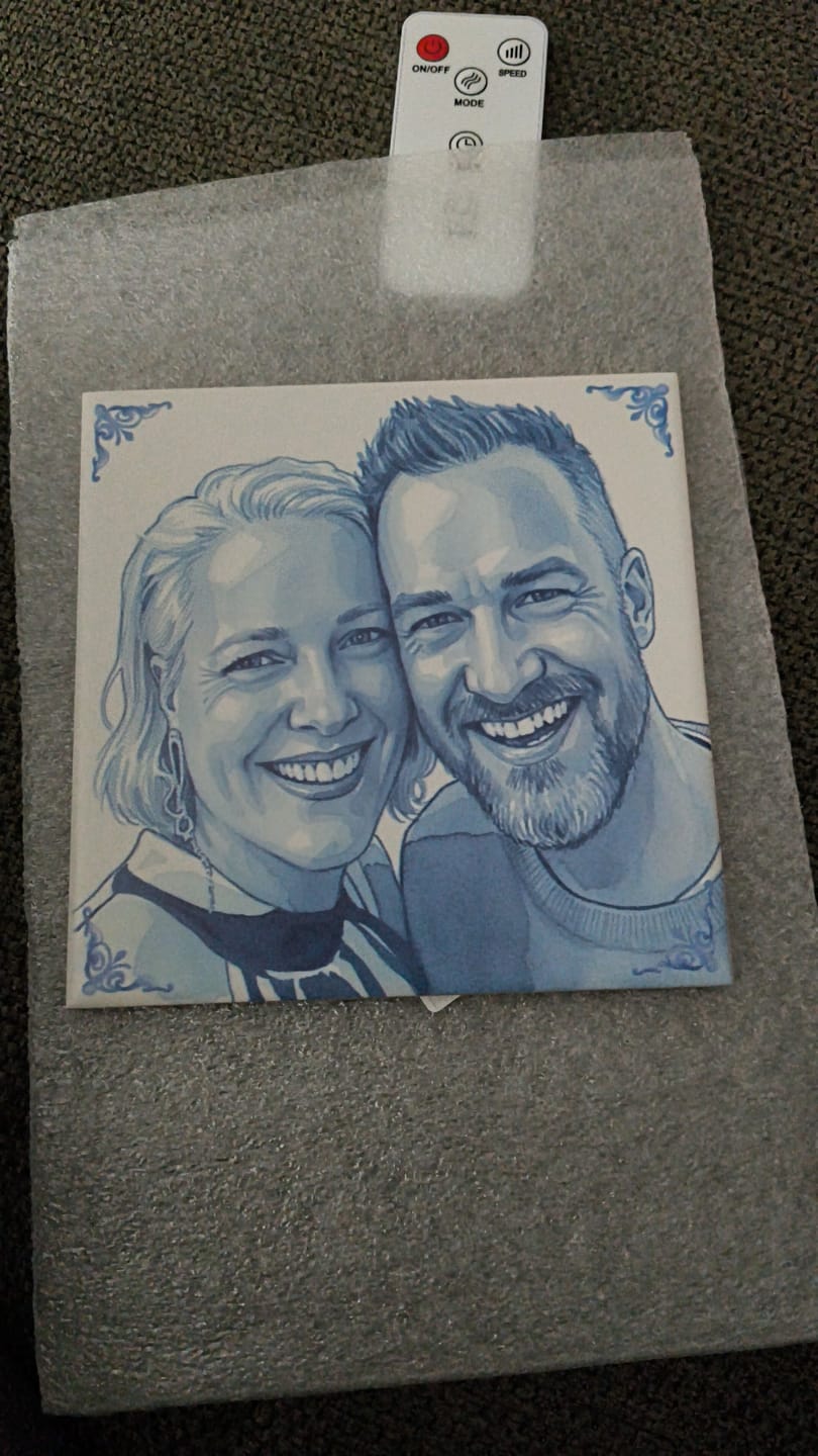 Customer photo review of Delfts Blauw tegeltje bedrukken met jouw foto