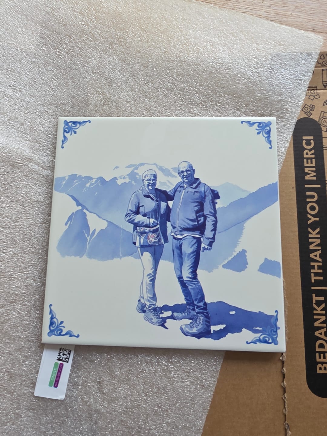 Customer photo review of Delfts Blauw tegeltje bedrukken met jouw foto