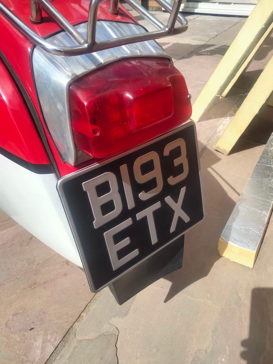 Customer photo review of Classic Metal Pressed Motorcycle Number Plate - 9 x 7 Inches