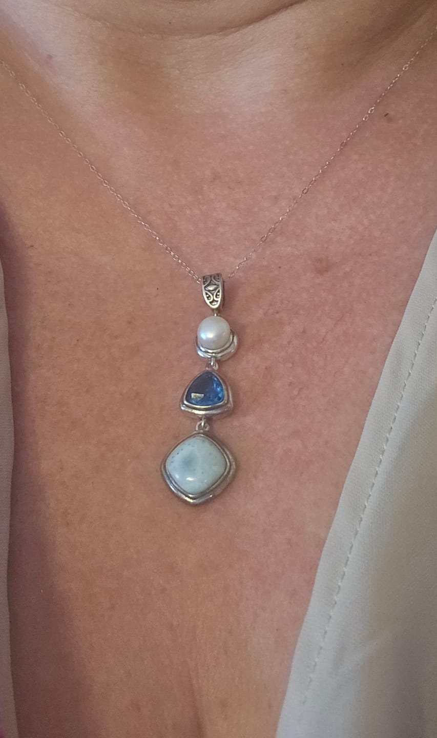 Customer photo review of Silver Larimar Necklace