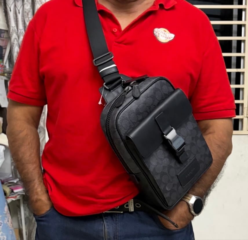 Customer photo review of Coach Track Pack In Signature Canvas Crossbody Bag In Charcoal Black CX880
