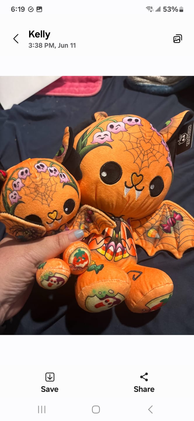 Customer photo review of Pumpkin the Bat Plushie