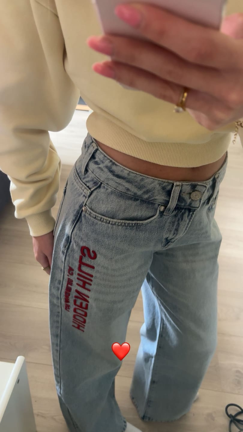 Customer photo review of RED EMBROIDERED LOGO JEANS