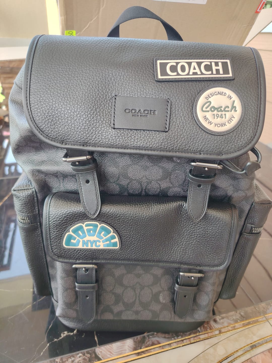 Customer photo review of ( PREORDER ) Coach Sprint In Signature Canvas With Patches Backpack In Gunmetal Charcoal Black CBM49