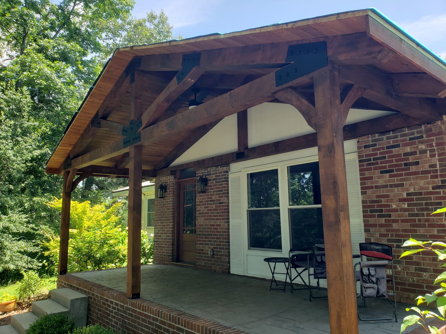 Customer photo review of 6 inch truss plate set for 8 inch beams - King post with diagonals - overhang ends - square