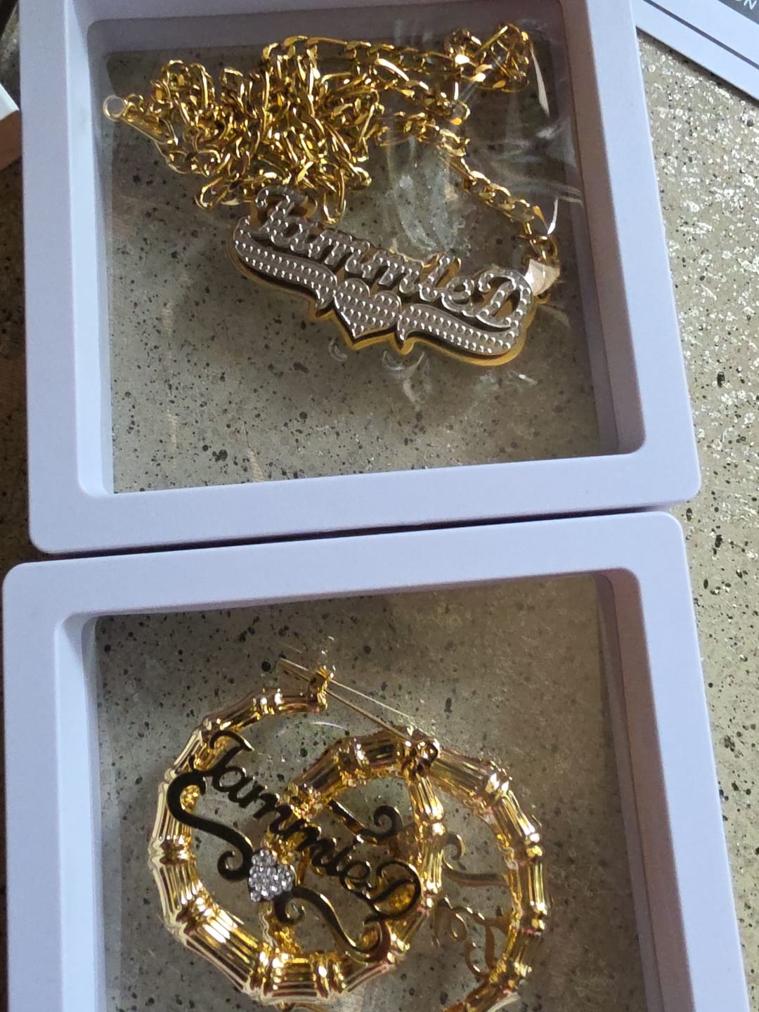Customer photo review of Heart Name Bamboo Hoop Earrings