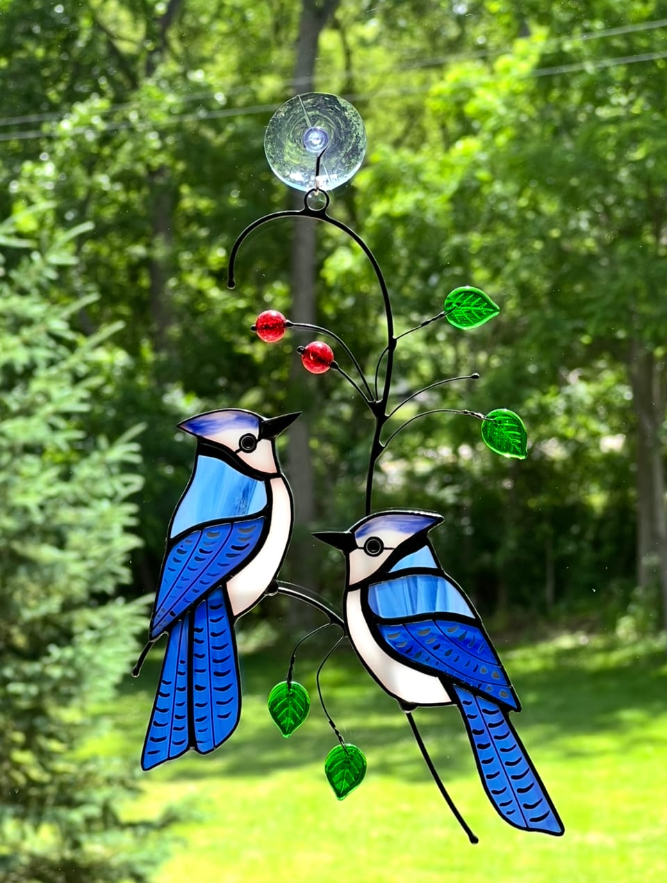 Customer photo review of Couple of Blue Jays - Stained Glass Suncatcher