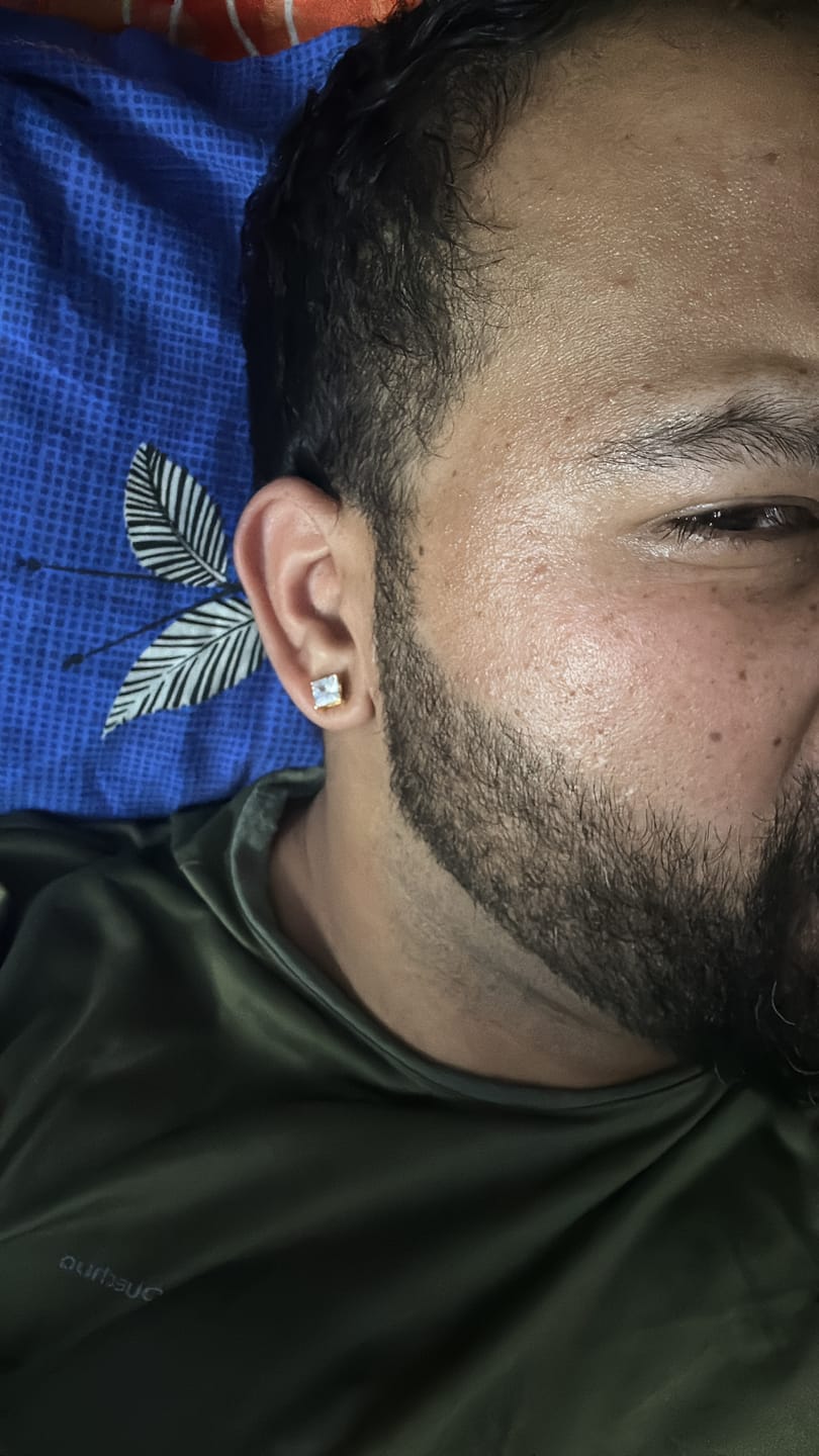 Customer photo review of Golden Classy Zirconia Stud For Him