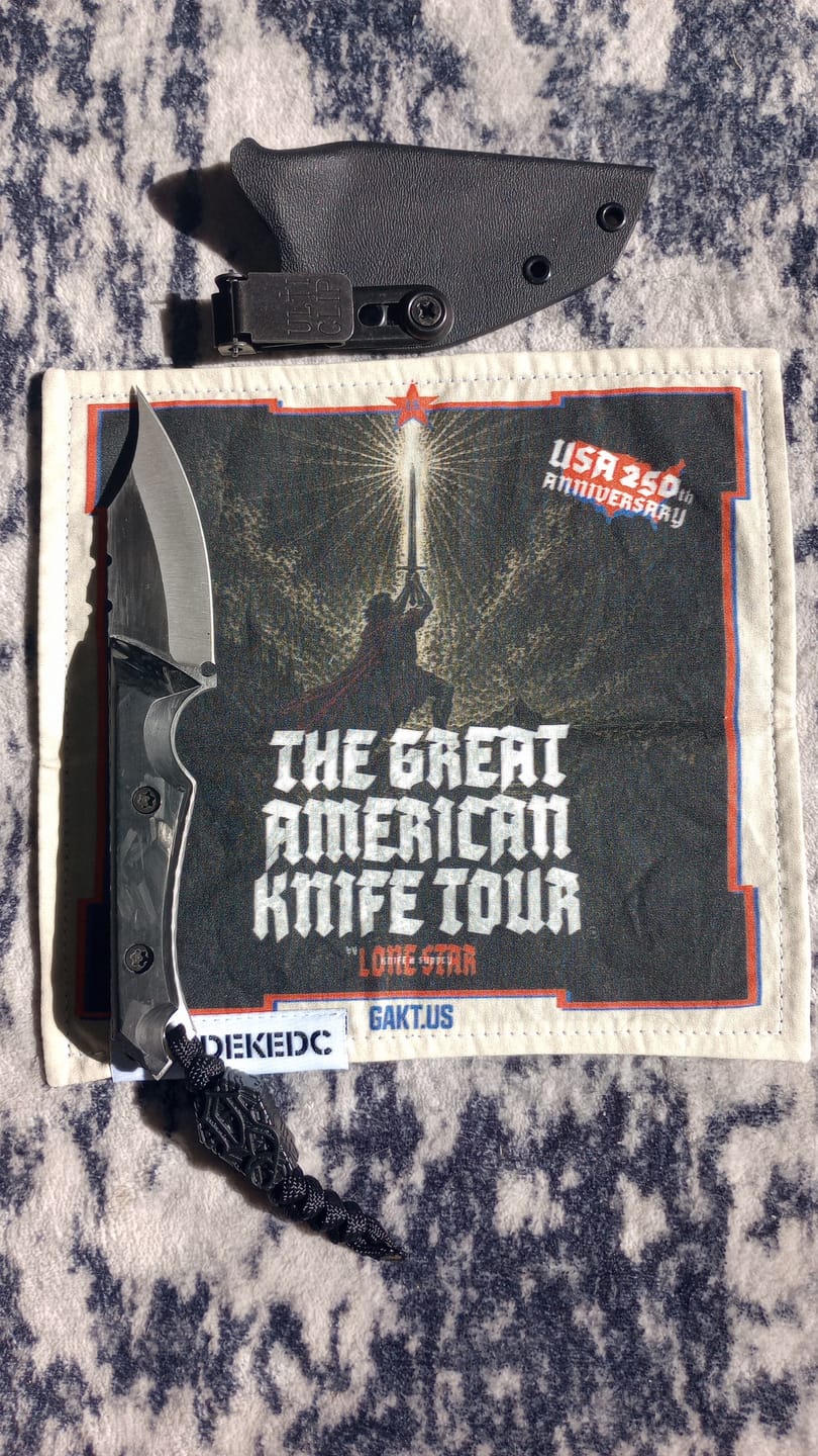 Customer photo review of GondekEDC The Great American Knife Tour™ Hamilton Hank - Limited Edition - 7x7 – Cotton & Microfiber Handkerchief – Made in USA (Pre-Order