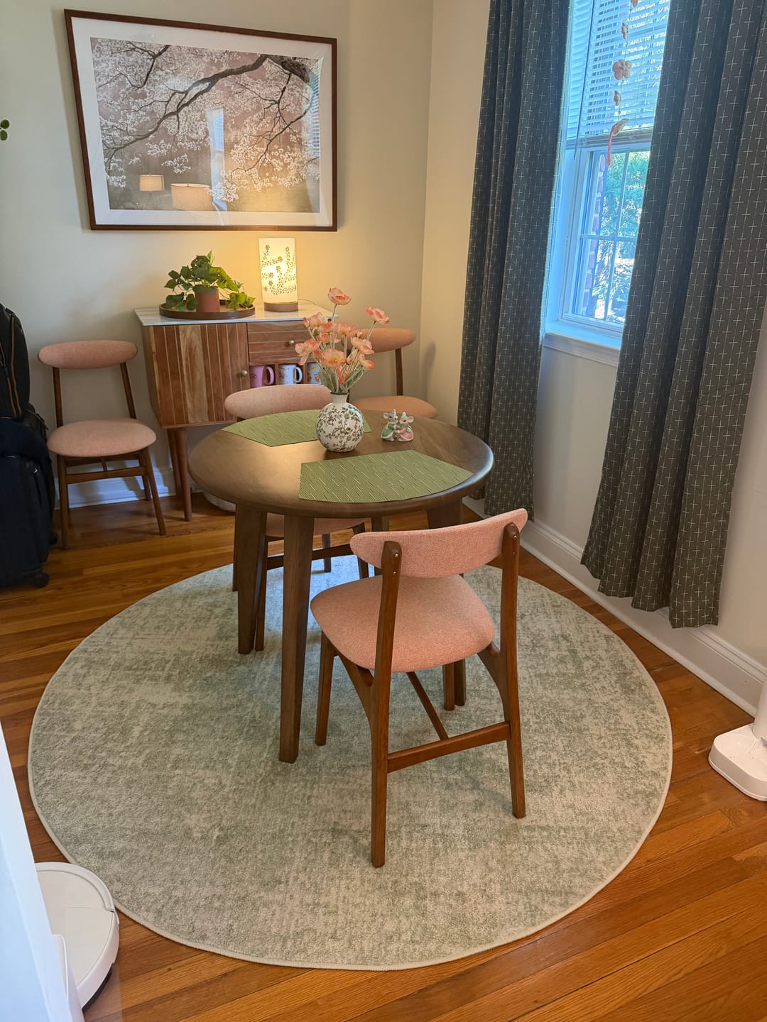 Customer photo review of Petra Round Wood Dining Room Table | Walnut Wood Mid Century Design