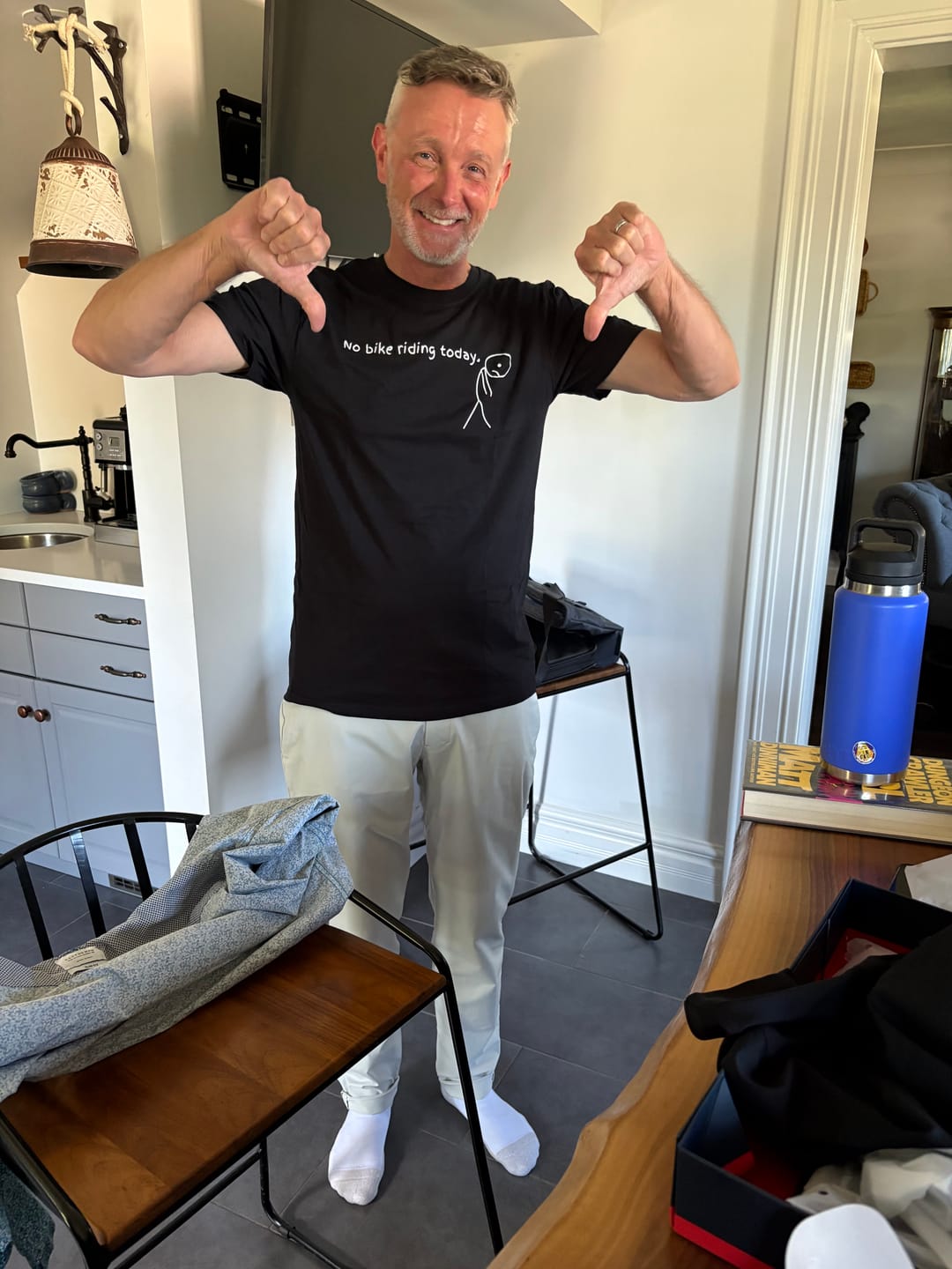 Customer photo review of No Bike Riding Today T-Shirt