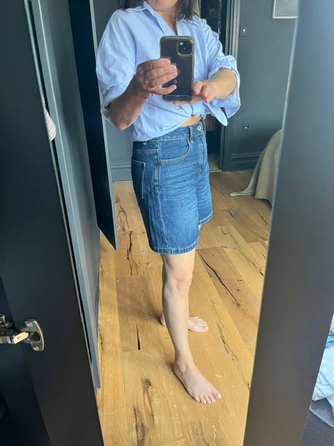 Customer photo review of Miu Miu Denim Short Blue Cotton